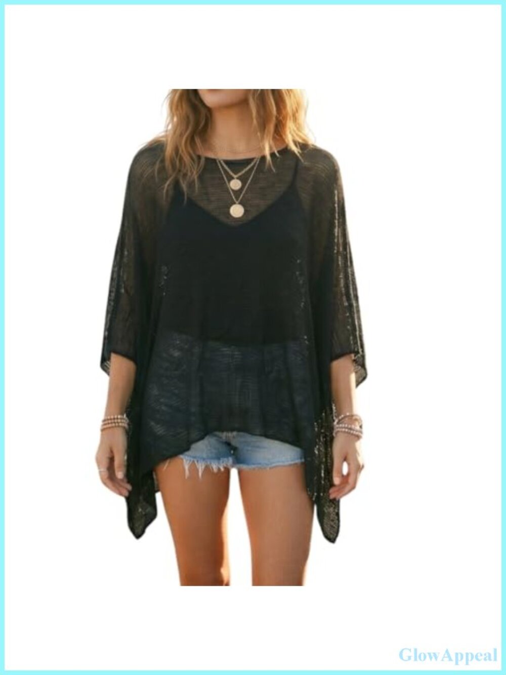 Women Sheer Crochet Knit Poncho Shrug Shawl Summer Beach Cover Up